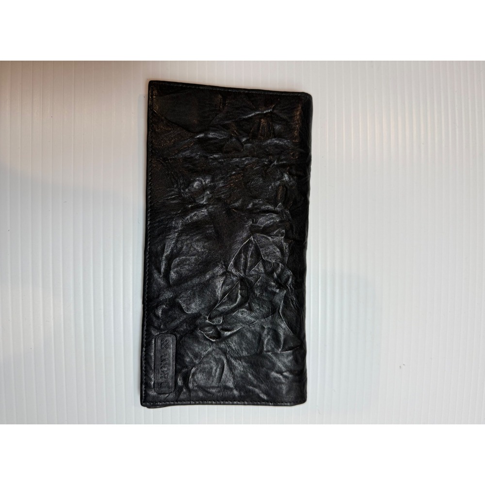 AMORNI Black Leather Wrinkled Slim Bifold Wallet Organizer